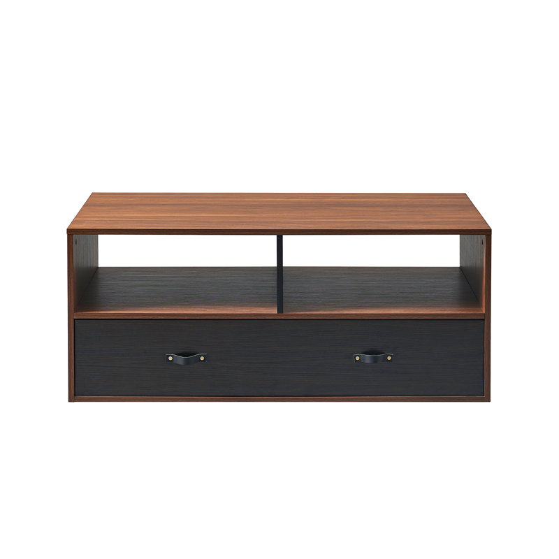Nigelus Floor Shelf Modern Coffee Table with Storage and Faux Leather Pulls