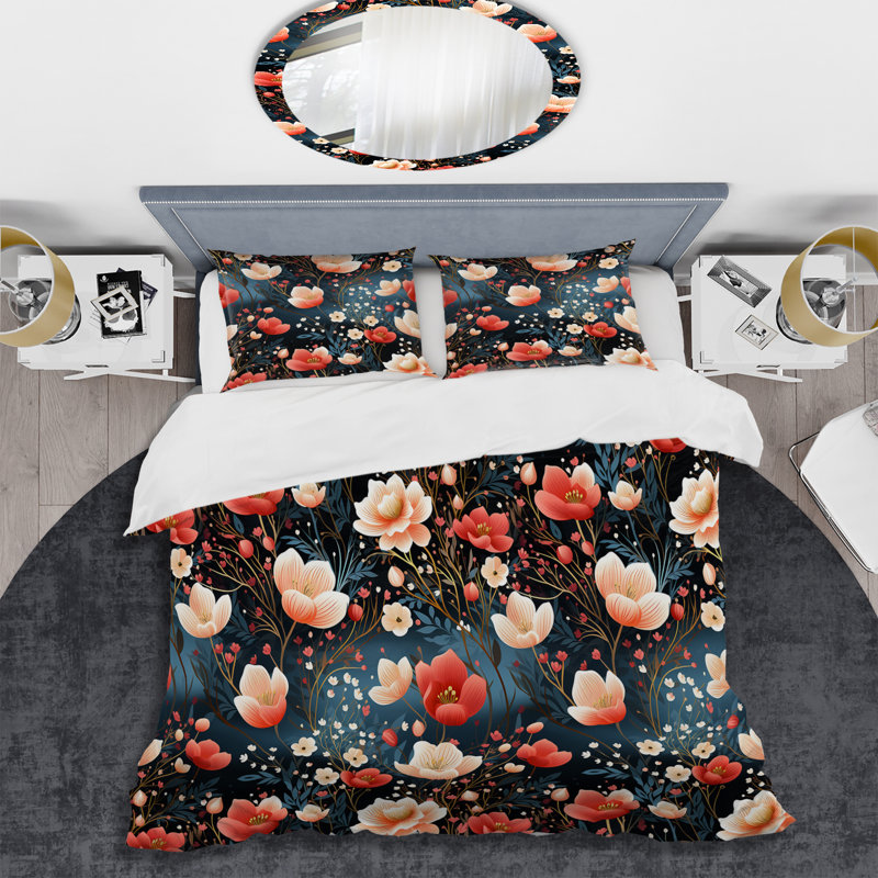 Motif floral romantique - ensemble de housse de couette floral - microfibre de polyester
