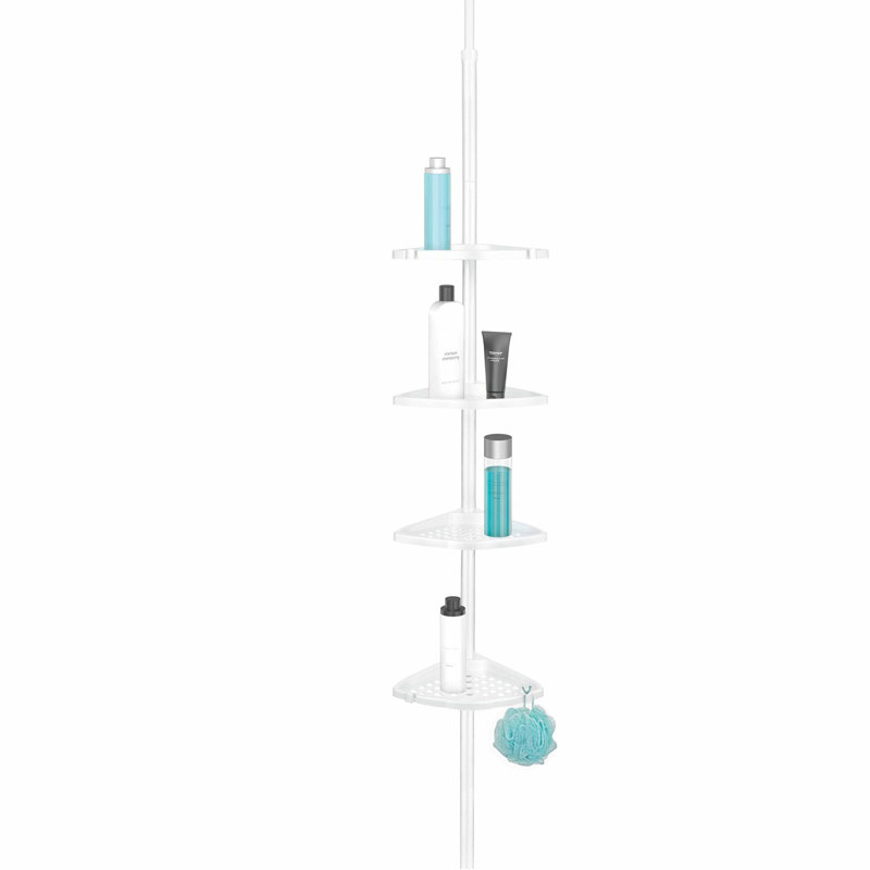 RustGuard Aluminum Tension Shower Caddy - White, Rust-Proof, Adjustable Storage Solution