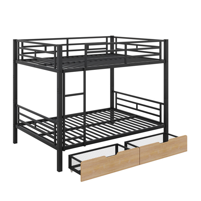 Full-Sized Metal Convertible Bunk Bed With Two Built-In Drawers