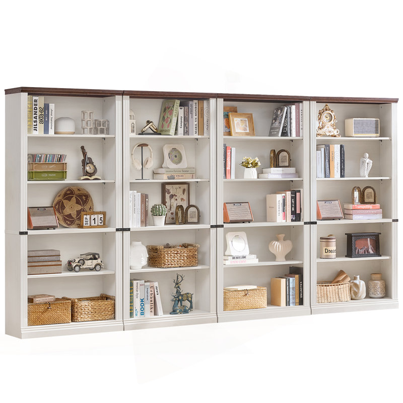 70" Tall Farmhouse Bookshelf Set, White