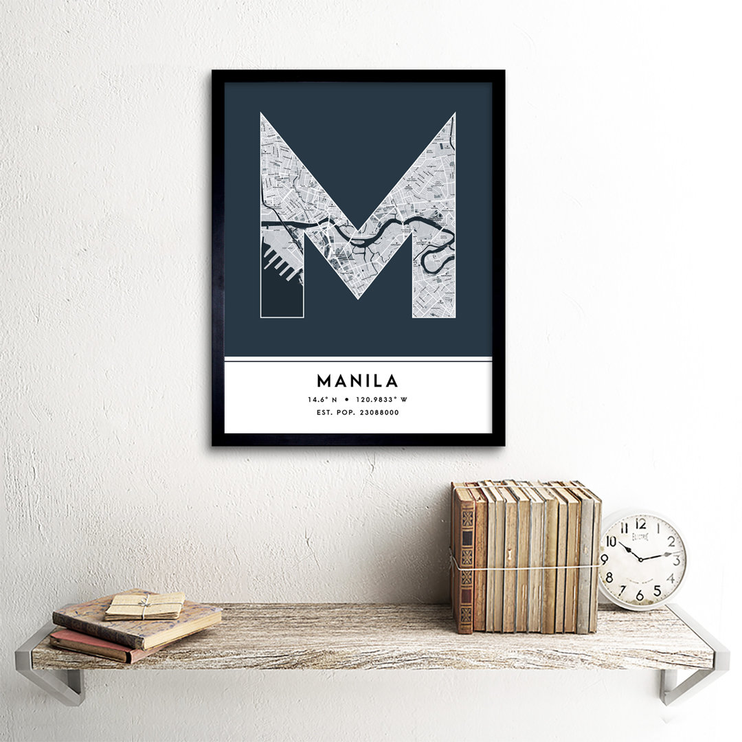 Manila City Map Manila Philippines City Map Navy - Single Picture Frame Typography
