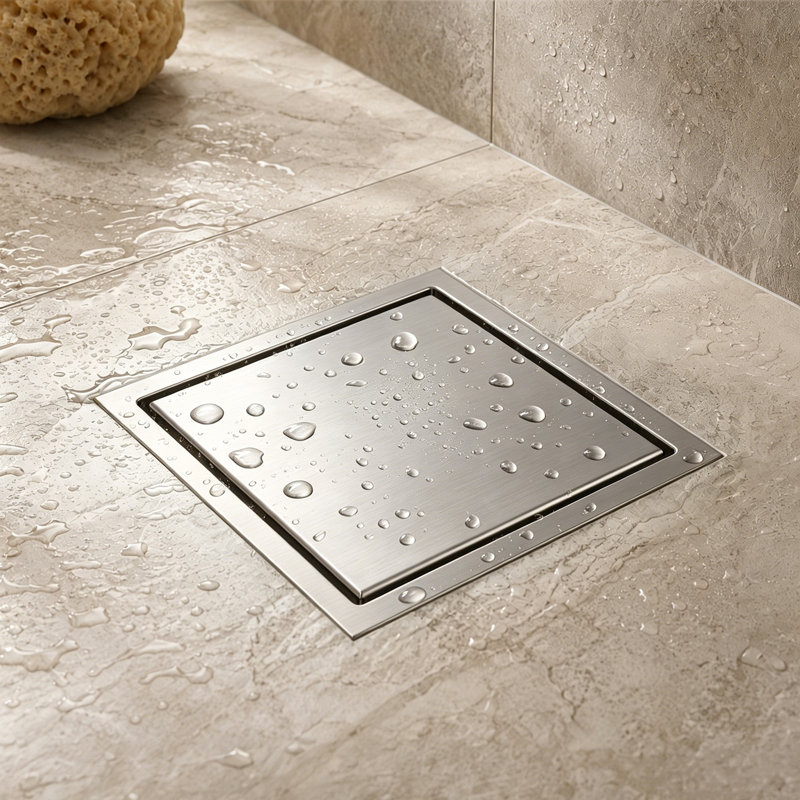 Drain de douche carré 5,9 po, Nickel brossé