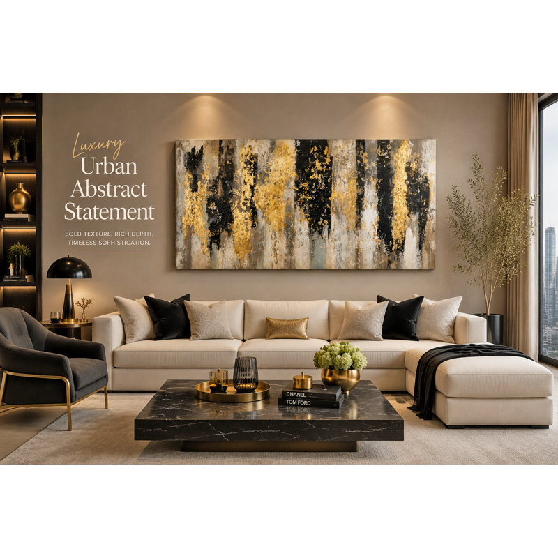 Art urbain sur toile abstraite urbaine, 27.5"H x 55"W x 1.5"D