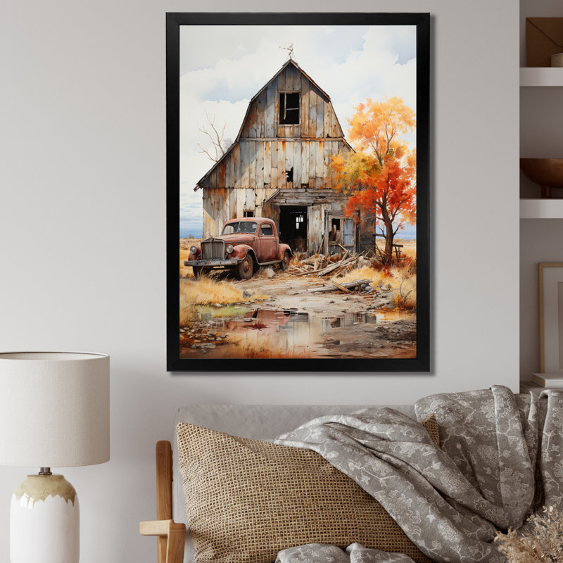 Aswini Barns Rustic Charm IX - Art mural de grange pour le salon, Cadre simple noir, H 32 po x l 16 po x P 1 po