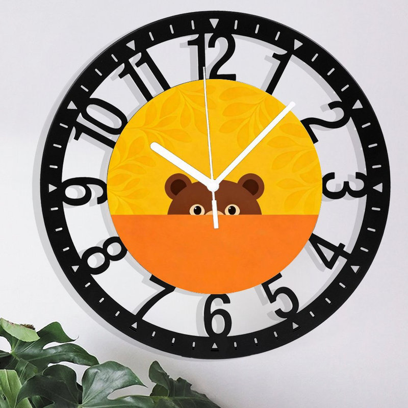 Horloge murale ronde en fer 10 po avec mouvement à quartz silencieux, chiffres arabes, impression UV, Ours