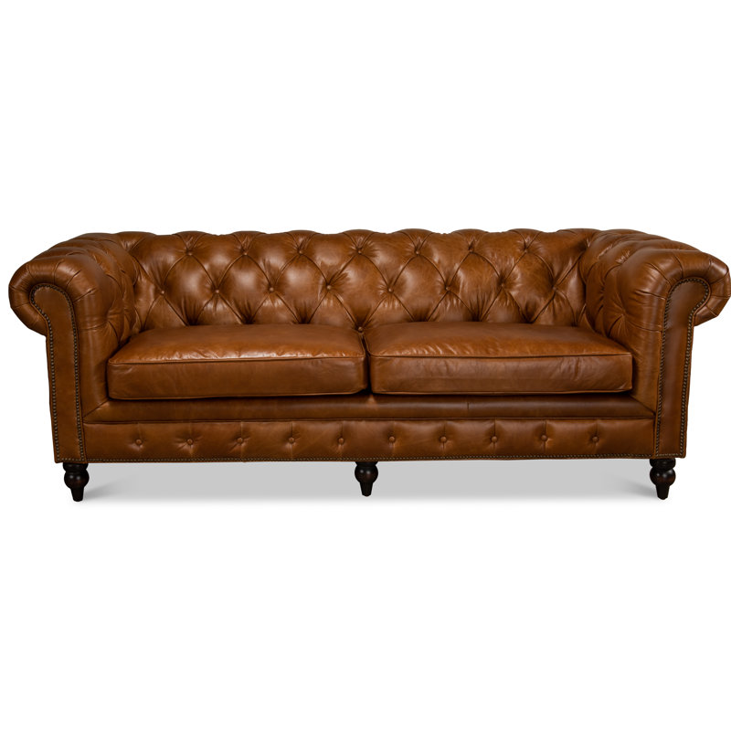 Carola Leather Sofa, Cuba Brown Genuine Leather
