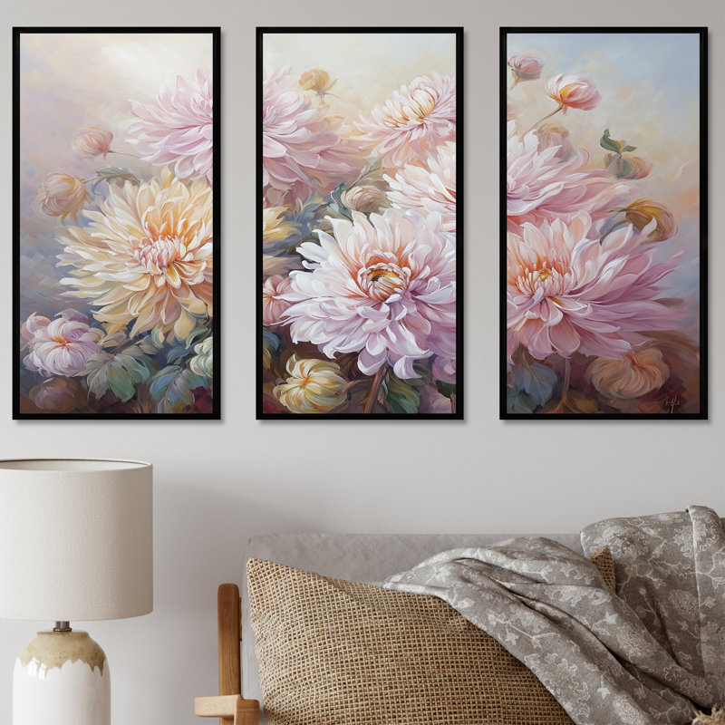 Rose et mauve, ensemble d'art sur toile, Cadre flottant noir, H 32 po x l 48 po x P 1 po