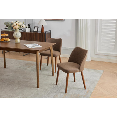 Upholstered Dining Chair with Wood Legs, Wing Backrest, Wooden Kitchen Chair with Thick Cushions by George Oliver