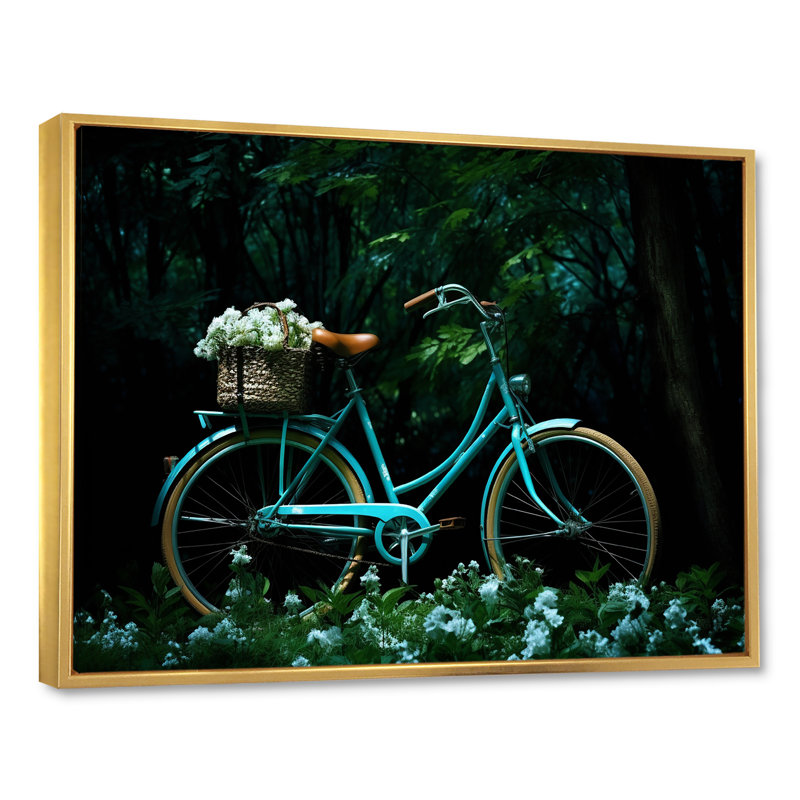Teal Tour II - impressions sur toile de bicyclette, H 12 po x l 20 po, Cadre flottant doré