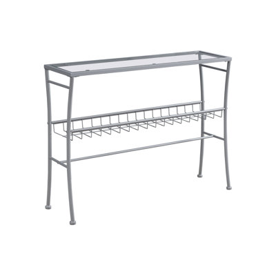 Accent Table, Console, Entryway, Narrow, Sofa, , , Clear Tempered Glass, Silver Metal, Contemporary,