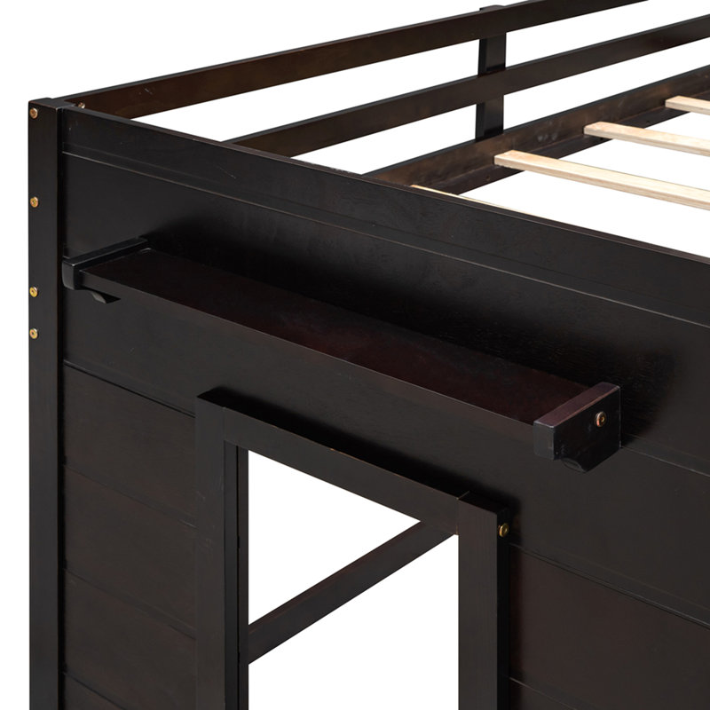 Lit mezzanine simple avec armoire et tablette, Espresso