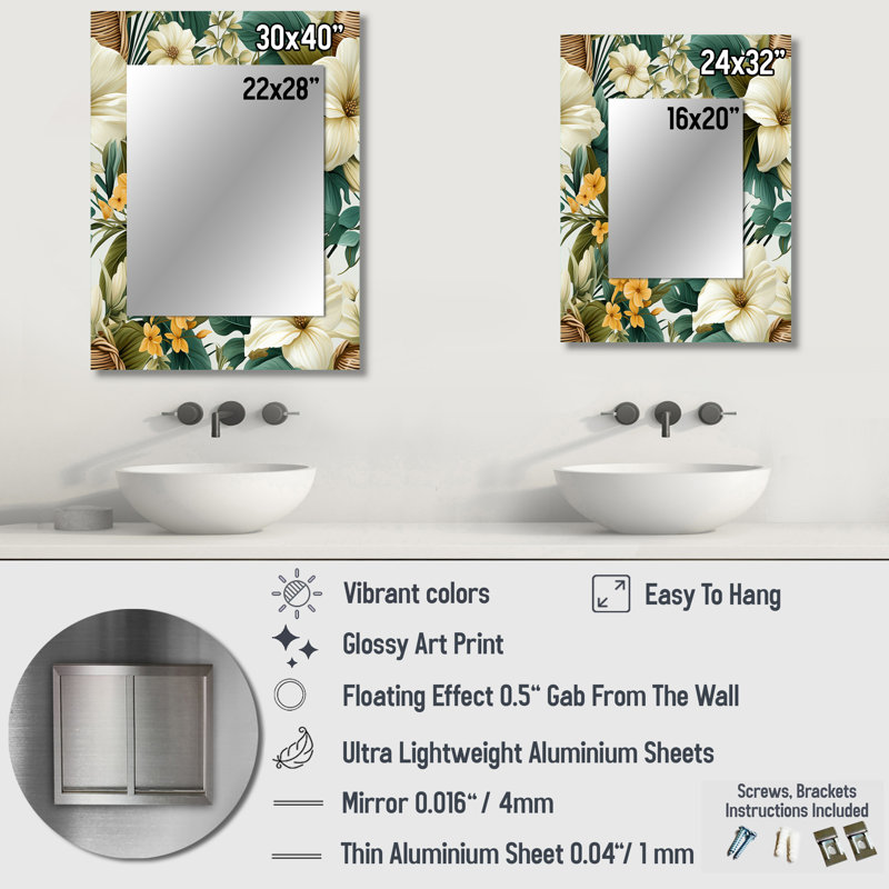 Averyl Boho Botanical Oasis Palm - miroir mural tropical, botanique, floral décoratif, impression sur métal, 40 po x 30 po