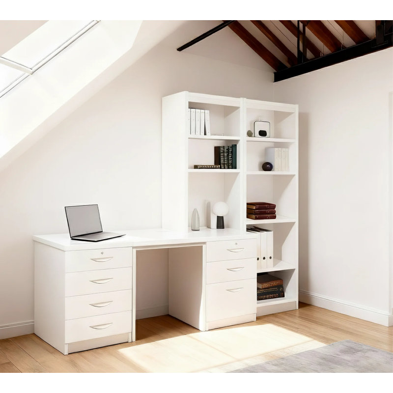 Brelon 5 Piece Computer Desk Office Set, White