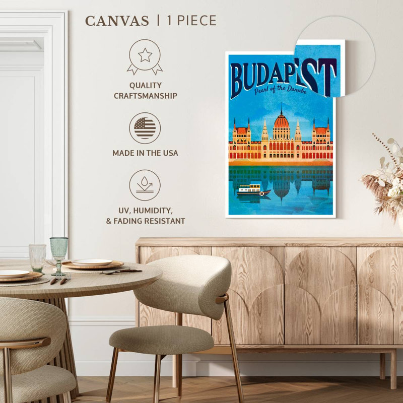 Affiche rétro de Budapest, H 39 po x l 26 po