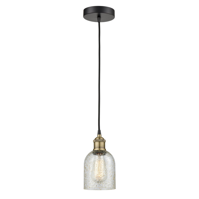 Luminaire suspendu en forme de cloche à 1 lumière Reiko, Mica, Laiton antique noir