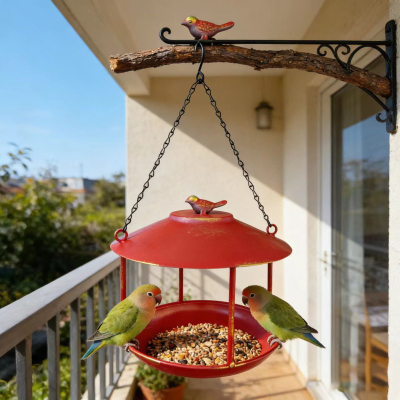 Bouche à oiseaux solaire à cascade suspendue à énergie solaire pour terrasse de jardin, rouge