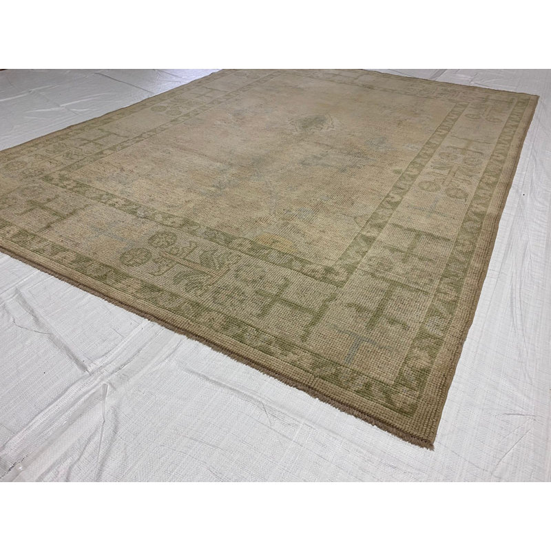 Tapis unique Oushak de style turc anatolien vieilli 6 pi x 7 pi 11 po One-of-a-Kind