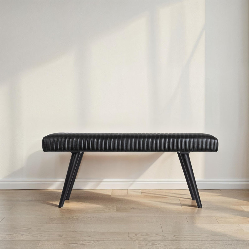 Banc en bois et cuir pour entreprise Mango, Noir