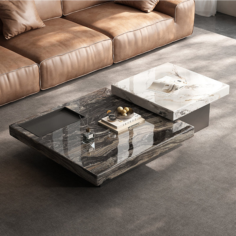 Table basse carrée en marbre italien, Noir / blanc, H 19,69 po x l 59,06 po x P 35,43 po
