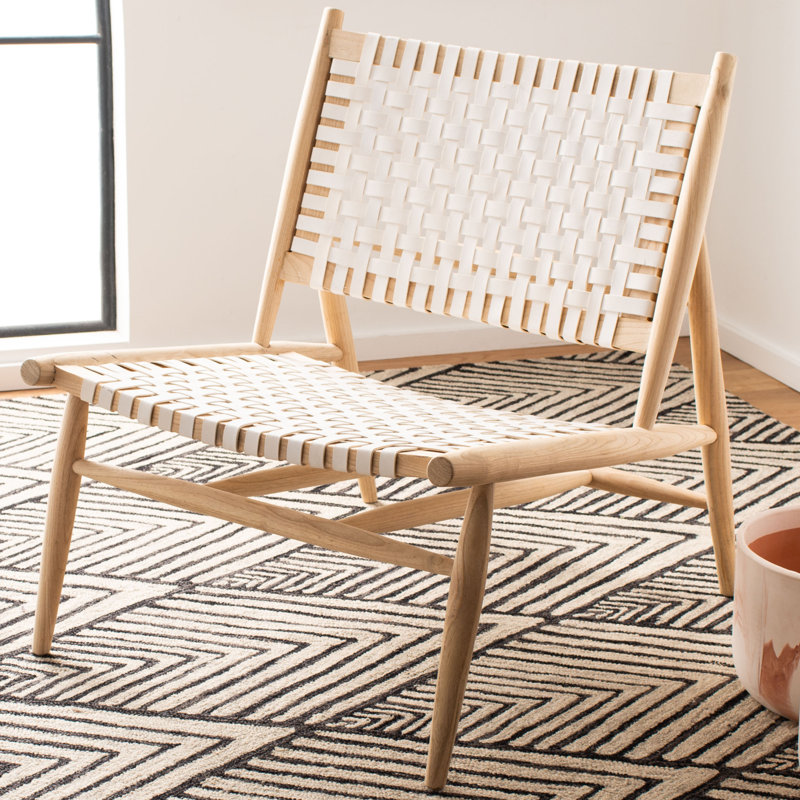Chaise d'appoint en cuir Laylon, Naturel, Cuir véritable blanc