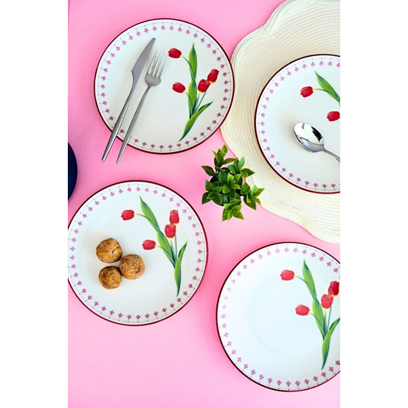 Premium Dessert Plate Set (4 Pieces), 7.9 x 7.9 x 0.8 inches | 100% Porcelain, Dishwasher & Microwave Safe | Elegant Design for Serving Desserts, Appetizers & Snacks, Perfect for Parties & Everyday Use