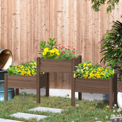Lit de jardin surélevé avec 3 jardinières, support à plante en bois. Bois massif, drainage, légumes, herbes, fleurs, boîtes de L 72,5 po x l 17,75 po x H 31,5 po, support pour fleurs.