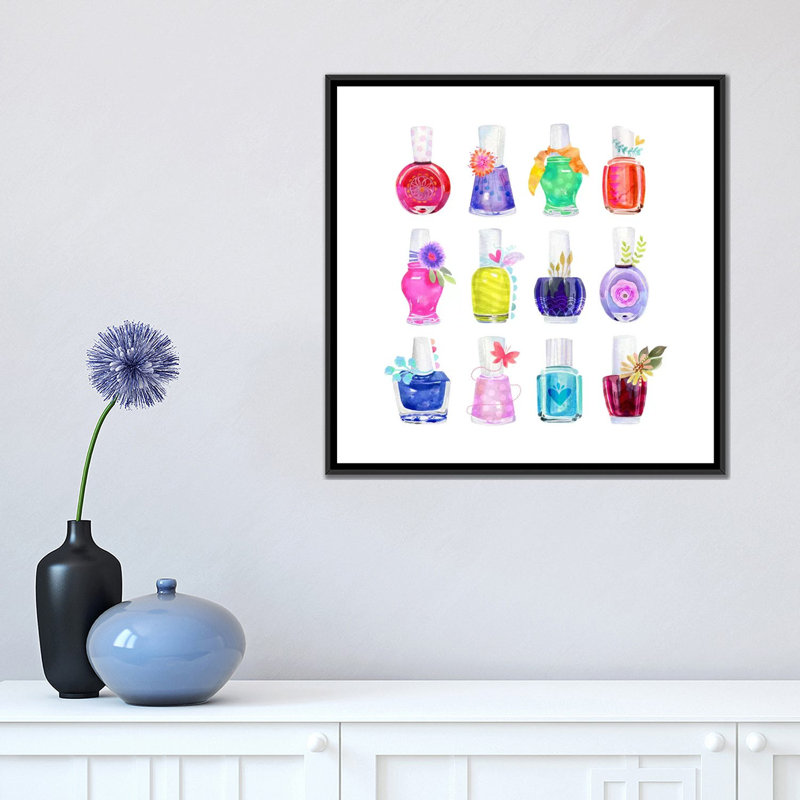 « mani pedi party », reproduction d’impression sur toile tendue, H 26 po x l 26 po x P 1,5 po, Toile avec cadre noir