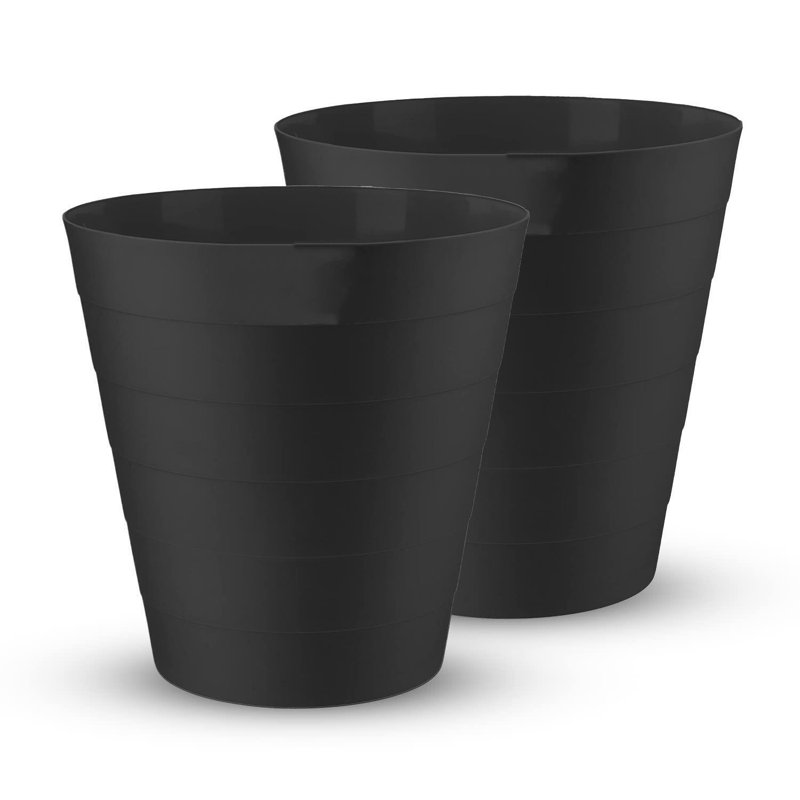 Nolene Plastic Open Waste Bin Pack of 2 Lightweight Open-Top Round Rubbish Bin Black ( 6L )