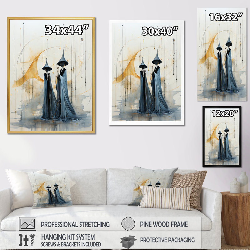 Minimalisme sorcières II - impression, Cadre flottant doré, H 20 po x l 12 po x P 1 po