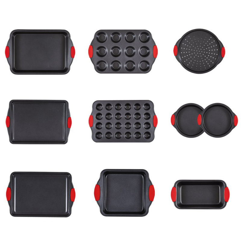 Baking Pan Set 10-Piece Nonstick Carbon Steel Bakeware Set with Silicone Handle, Black
