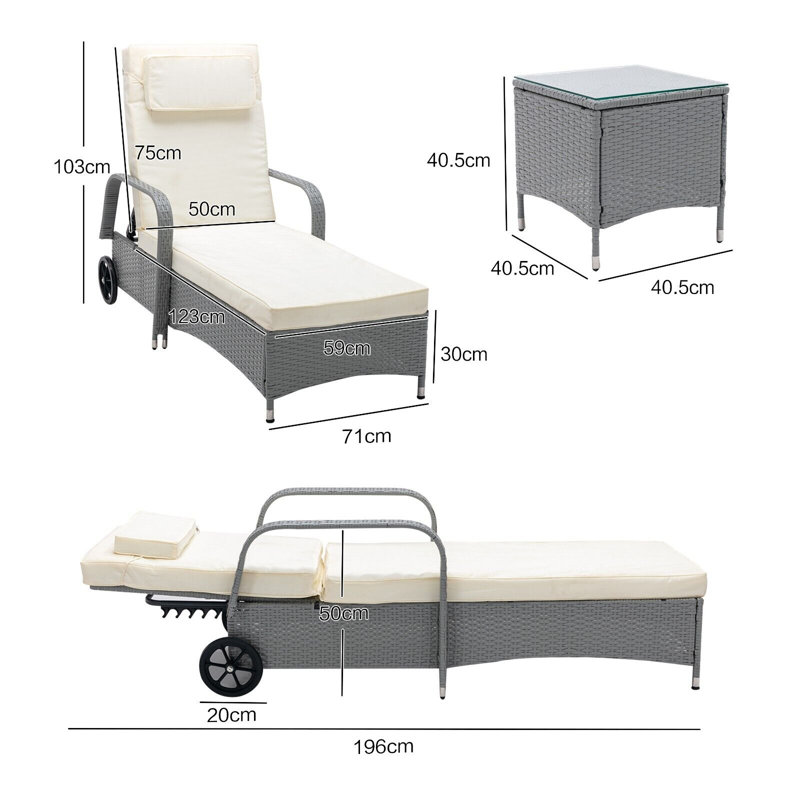 Aeri 793.55cm Long Reclining Double Chaise with Cushions and Table, Black