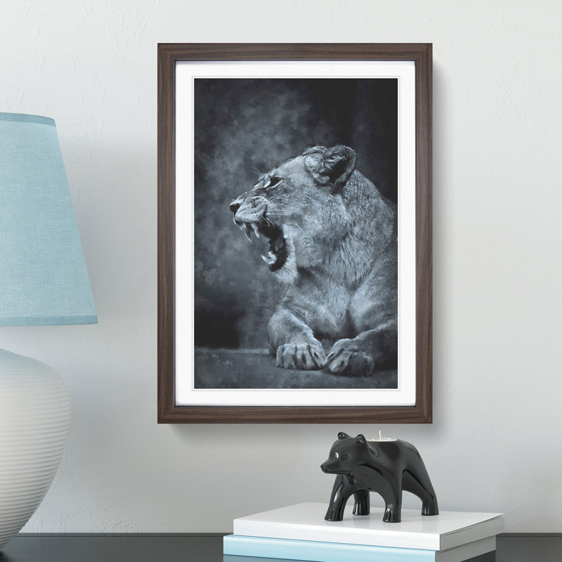 Fierce Lioness - Picture Frame Painting Print, Walnut Framed, 87cm H x 62cm W x 2cm D