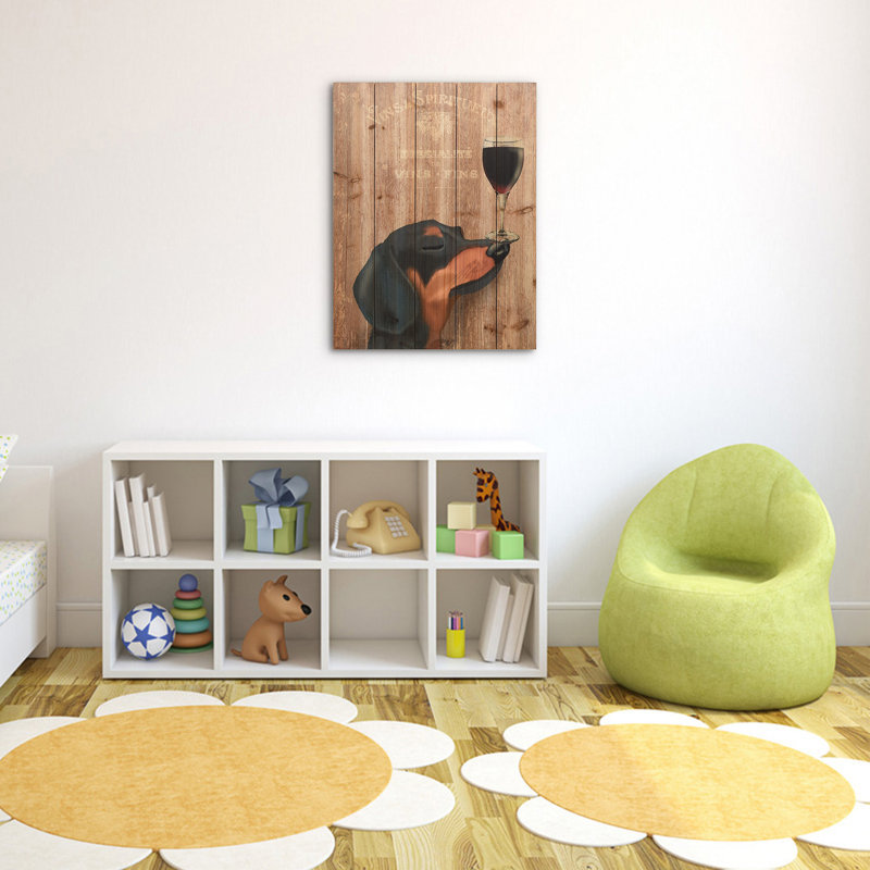 «Dog Au Vin Dachshund», affiche vintage sur bois