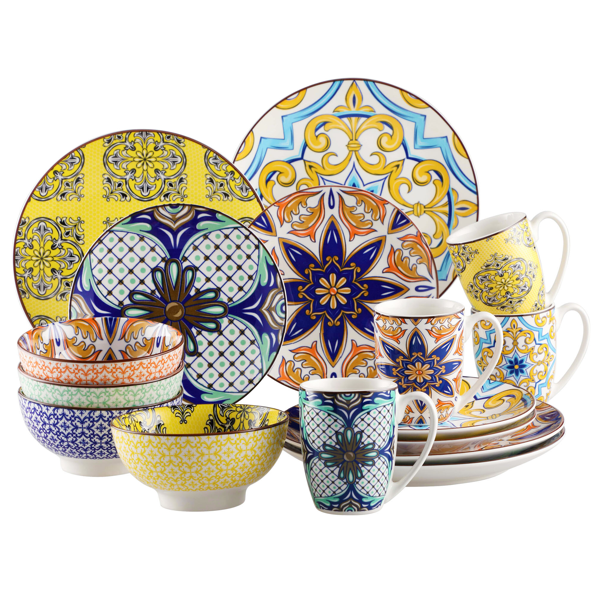 Vancasso, Series Mandala, 32-Piece Porcelain Dinnerware Set, Boho Blue Dinner  Set, Service for 8 