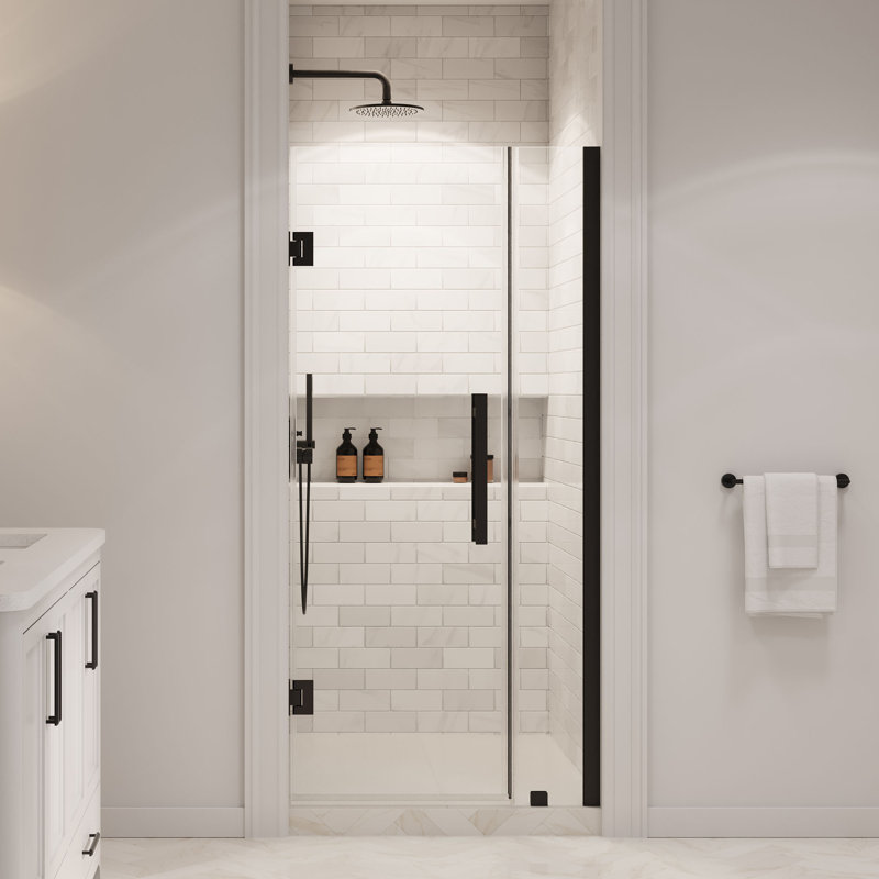 Panama 36 po H Porte de douche pivotante sans cadre - noir, Noir