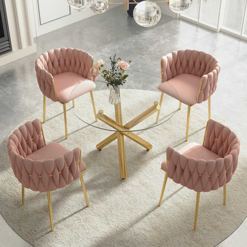 Ensemble de salle à manger Raykwan, H 29,5 po x L 39,37 po x l 39,37 po, Rose, Or