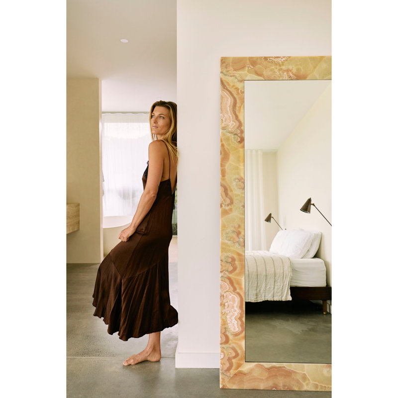 Suna 35 in. x 79 in. Natural Stone Marble Rectangular Framed Mirror