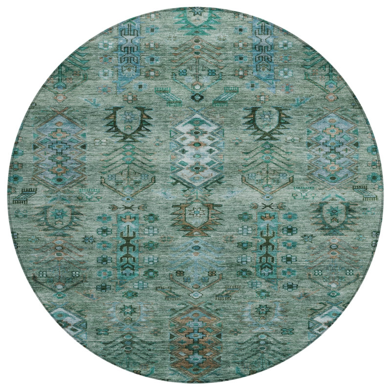 Tapis vert intérieur / extérieur lavable à la machine Xhevrie, Rond 8 pi