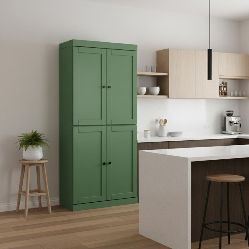 Garde-manger 72 po en bois massif vert à quatre portes ou placard de rangement