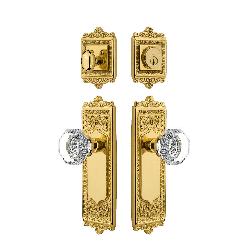 Nostalgic Warehouse Egg & Dart Entry Set with Waldorf Crystal Knob, Polished Brass, 2.375