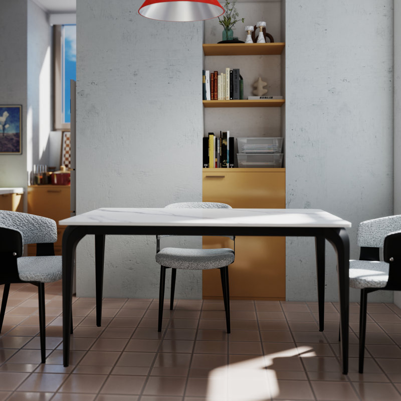 Yianna Modern Stone Dining Table for Modern Kitchen Living Room, Home and Office, Black, White, 29.53"H x 55.1"L x 31.5"W