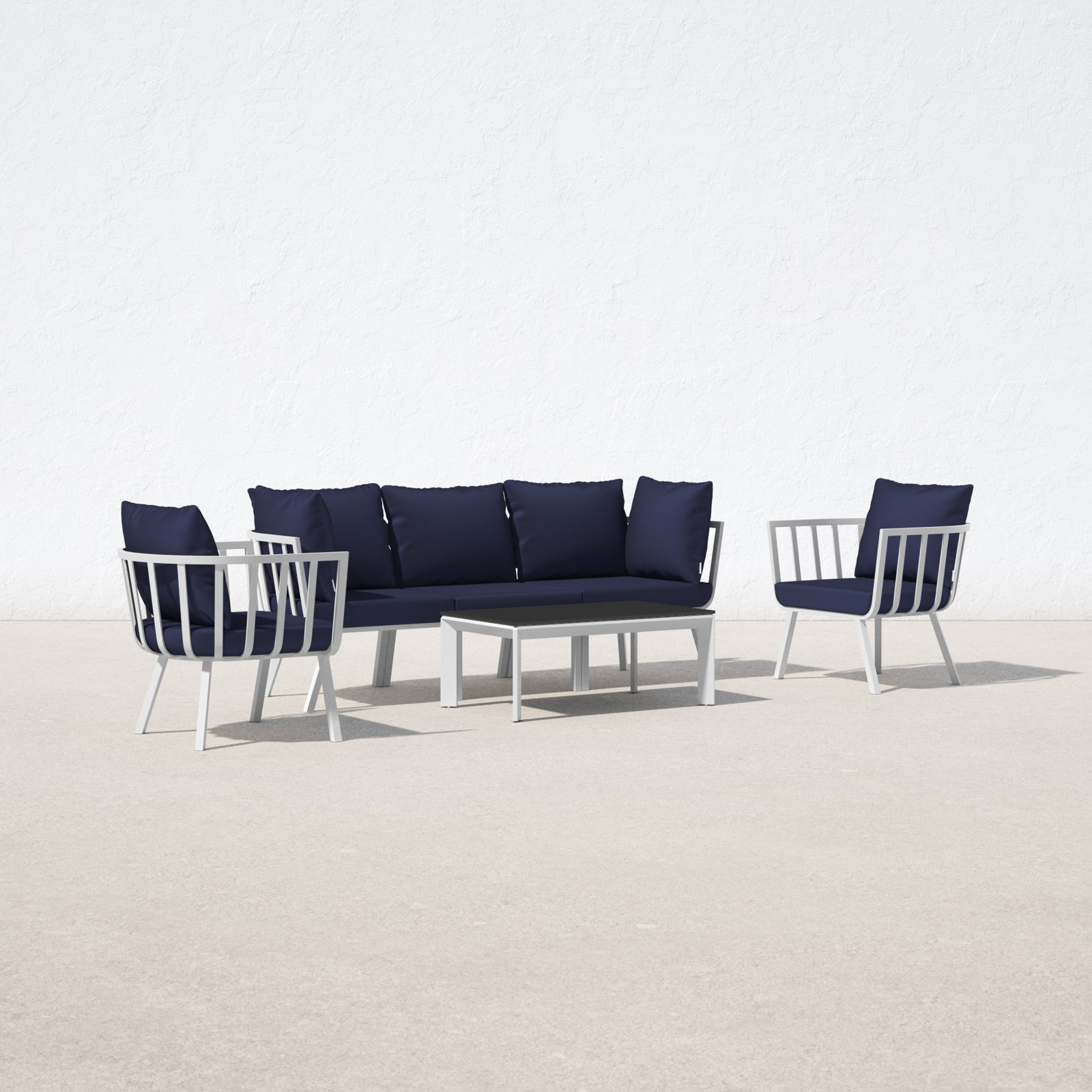 Riverside 4-Person Patio Seating Group, White Frame/Navy Cushion