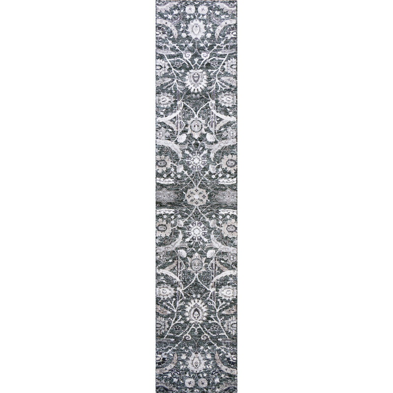 Tapis noir et multicolore de haute qualité noué à la main, Runner 2'6" x 12'