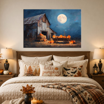 Art mural d'automne d'Halloween, décoration murale de photos d'Halloween, art mural sur toile d'Halloween, art mural de citrouille de grange rustique, couleurs d'automne chaudes, décor de maison de campagne effrayant, salon et entrée 28 po x 40 po