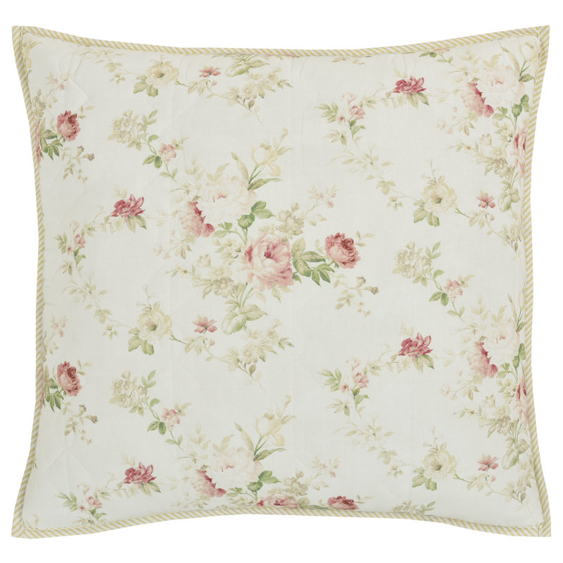 Amina Rose Bouquet Cotton Euro Sham with Gold Pinstripe