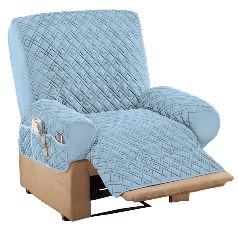 Housse pour fauteuil inclinable à coussins en T, 100 % polyester bleu