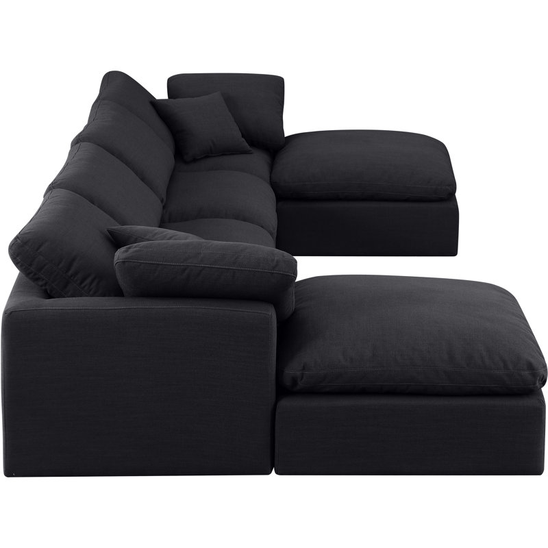 Canapé modulaire en coin 6 pièces Hinami, Tissu texturé en lin noir