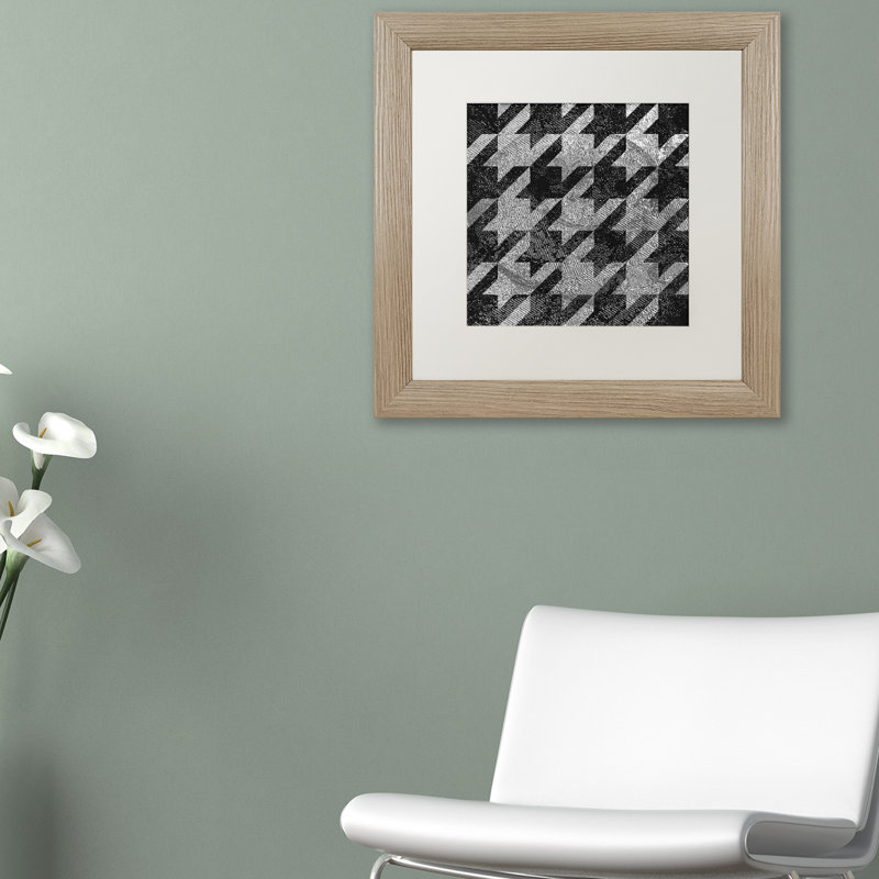 Jadaya 'Houndstooth VI' Framed Graphic Art, White, 16" H x 16" W, Silver Framed Canvas