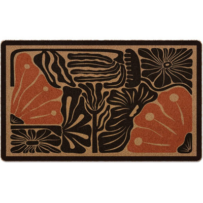Boho Floral Door Mat Black Flower Welcome Front Door Mat Botanical Artificial Coir Doormats Rugs 30x17in